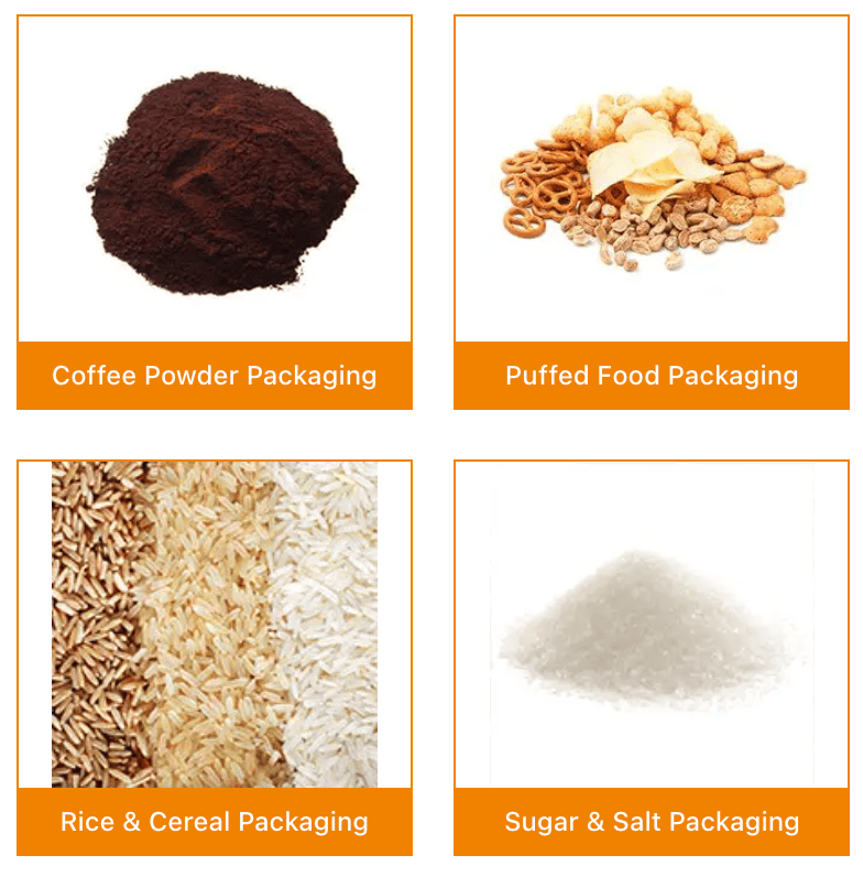 vffs machine packaging product: granular and powder products